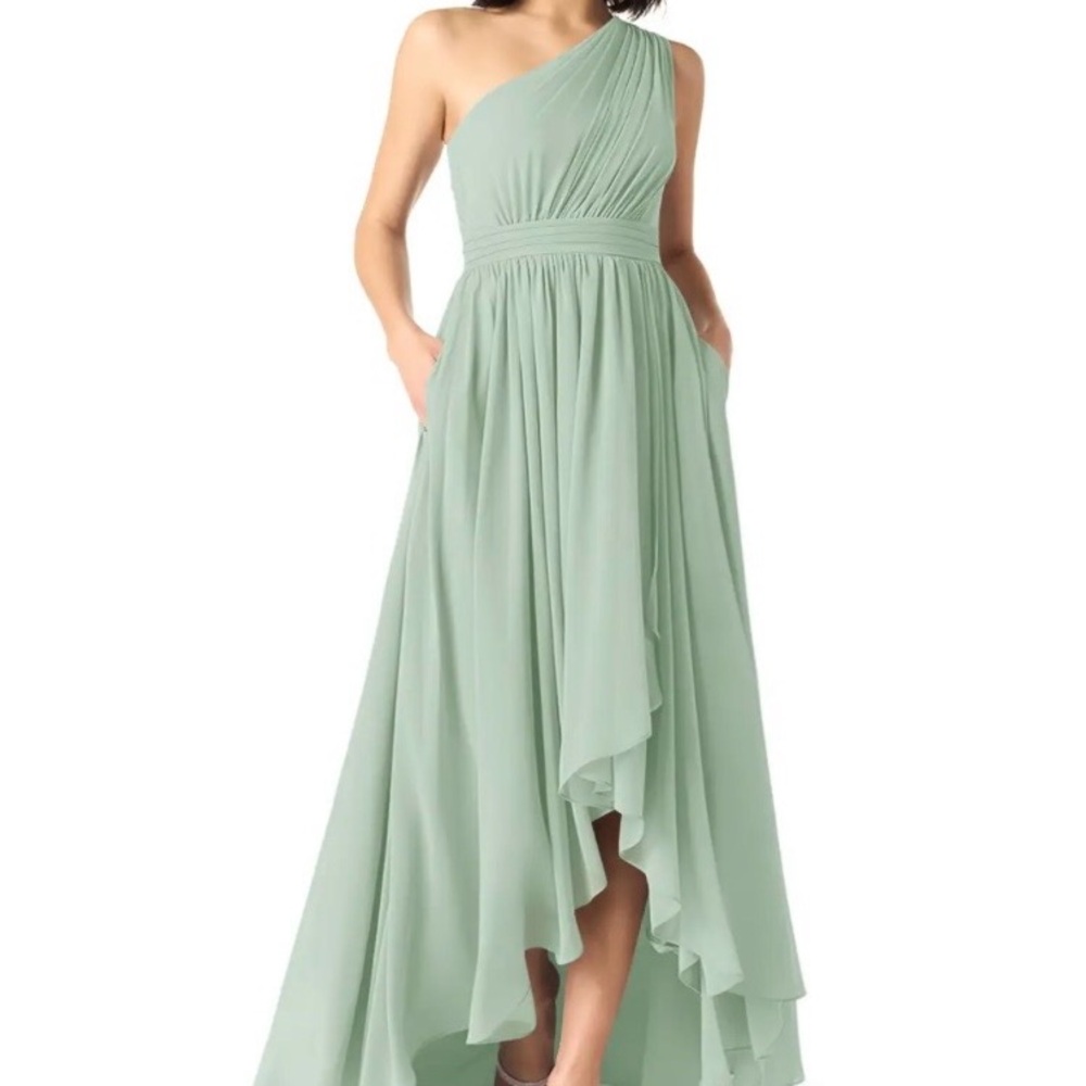 Azazie Size 0 Mathilda Agave Chiffon One Shoulder High Low Formal Dress